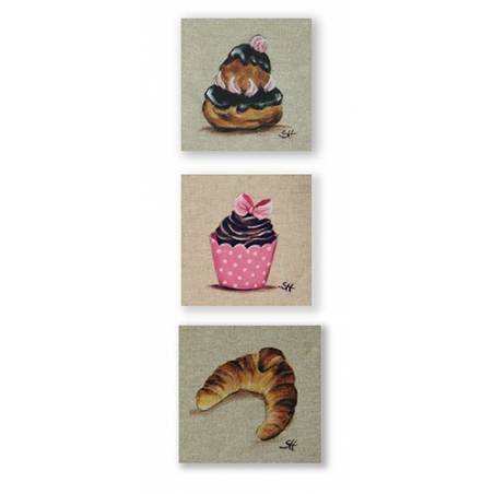 Coupon Tissu Croissant Parisien Motif Pâtisserie - Carré Coton 15x15cm Rose Pour Créations DIY